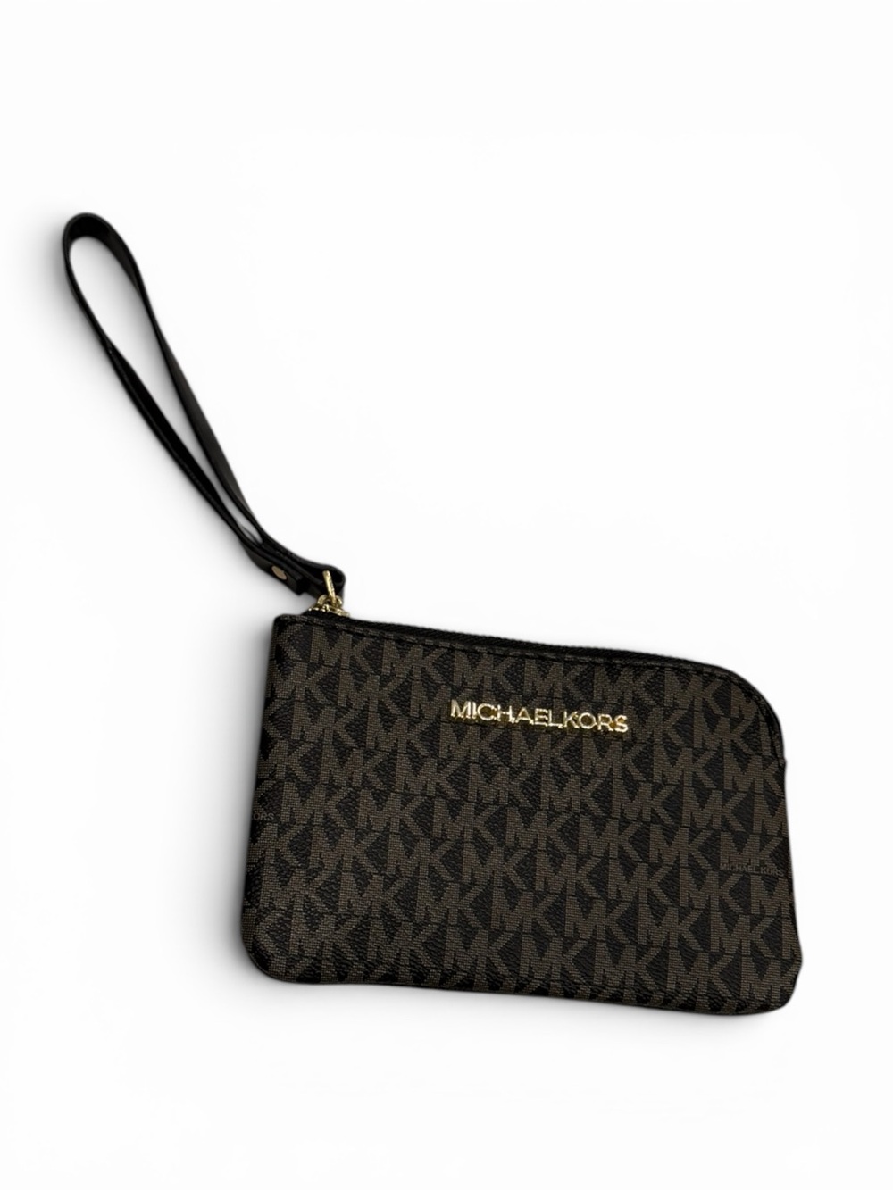 Michael Kors Brown and Gold Monogram Wristlet Wallet